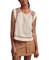 LUCKY BRAND WOMEN'S EMBROIDERED HIGH-LOW COTTON SLEEVELESS BLOUSE
