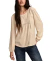 Lucky Brand Embroidered Long Sleeve Top In Neutral