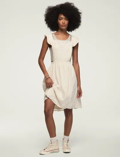 Lucky Brand Women's Embroidered Mesh Apron Mini Dress In White