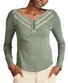Shop Lucky Brand Women's Embroidered Mesh Henley Top In Balsam Green