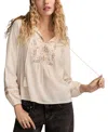 Lucky Brand Women's Embroidered Notch Neck Peasant Top In Neutral