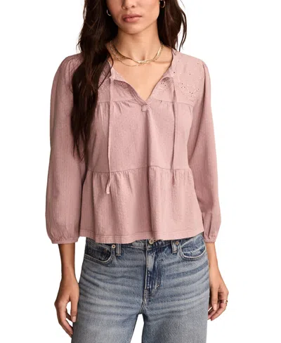 Lucky Brand Women's Embroidered Peasant Top In Elderberry