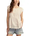 Lucky Brand Embroidered Peplum Top In Whisper White