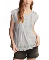 Lucky Brand Women's Embroidered Peplum Tee In Zen Blue