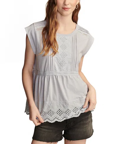 Lucky Brand Women's Embroidered Peplum Tee In Zen Blue
