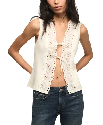 Lucky Brand Women's Embroidered Schiffley Flyaway Tank Top In White