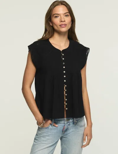 Lucky Brand Women's Embroidered Shell Sleeve Top In Black