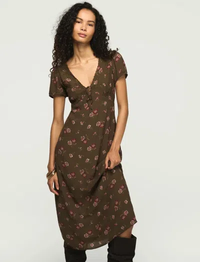 Lucky Brand Women's Embroidered Short Sleeve Simone Midi Dress In Brown
