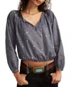 Lucky Brand Embroidered Peasant Top In Gray