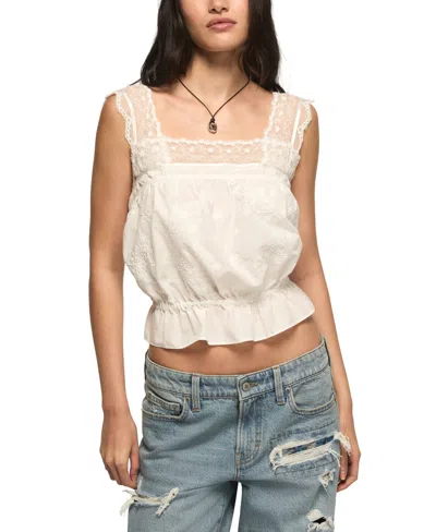 Lucky Brand Women's Embroidered Square Neck Tank Top In White