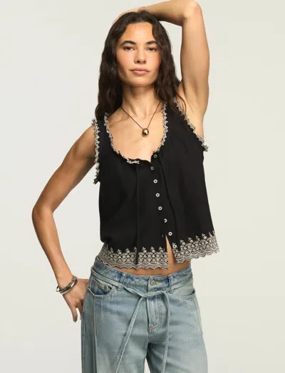 Lucky Brand Women's Embroidered Swing Tank In Black