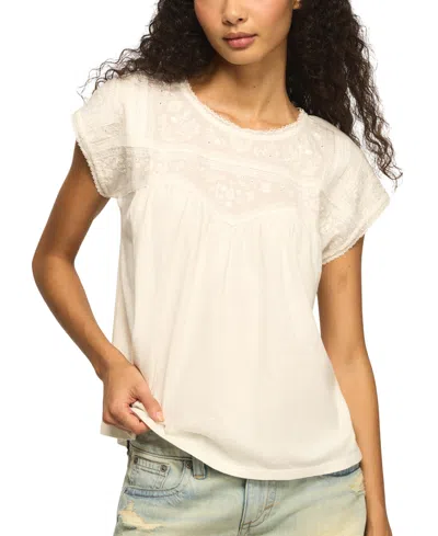 Lucky Brand Women's Embroidered Yoke Cotton Top In Multi