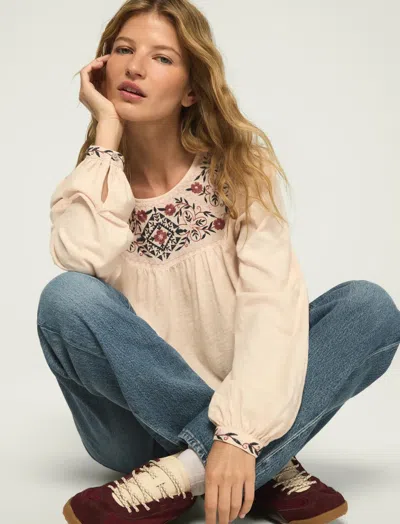 Lucky Brand Women's Embroidered Yoke Peasant Top In Neutral