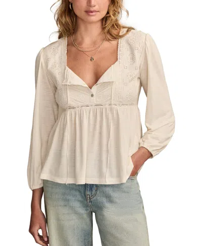 Lucky Brand Women's Embroidered Yoke Square Neck Top In Neutral