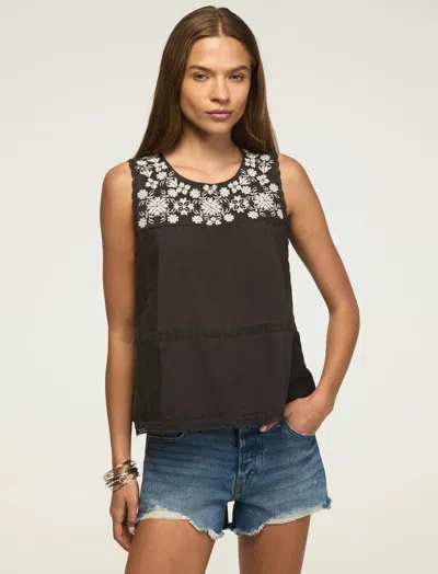 Lucky Brand Embroidered Yoke Cotton Tank In Brown