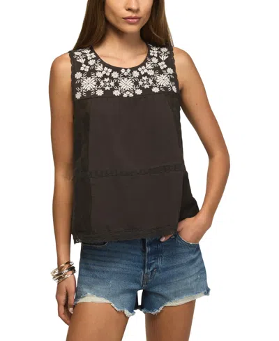 Lucky Brand Women's Embroidered-yoke Lace-inset Top In Brown