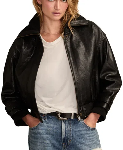 Lucky Brand Women's Exaggerated Collar Leather Jacket In Black