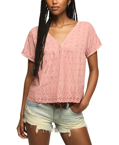 Lucky Brand Women's Eyelet Babydoll V-neck Top In Pink