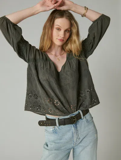 Lucky Brand Women's Eyelet Embroidered Peasant Top In Green
