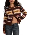 Lucky Brand Women's Fair Isle Crew Neck Cardigan Sweater In Brown