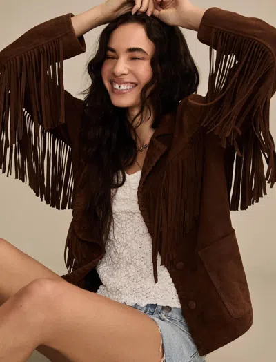 Lucky Brand Women's Festival Fringed Suede Jacket In Brown