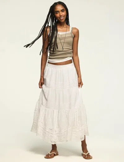 Lucky Brand Women's Festival Lace Trim Mix Midi Skirt In White