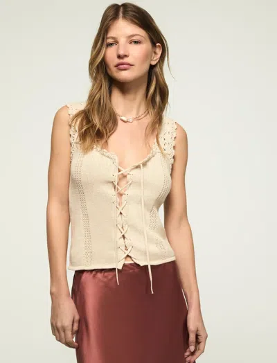 Lucky Brand Women's Festival Lace Up Sweater Vest In White