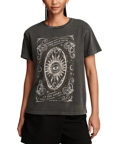 Lucky Brand Women's Find Your Path Studded Graphic Print Boyfriend T-shirt In Jet Black