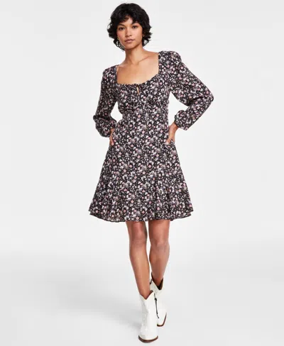 Lucky Brand Women's Flirty Flouncey Floral-print Mini Dress In Black Floral