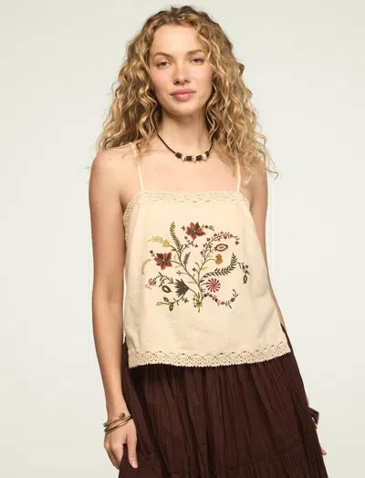 Lucky Brand Women's Floral Contrast Embroidered Tank In Neutral