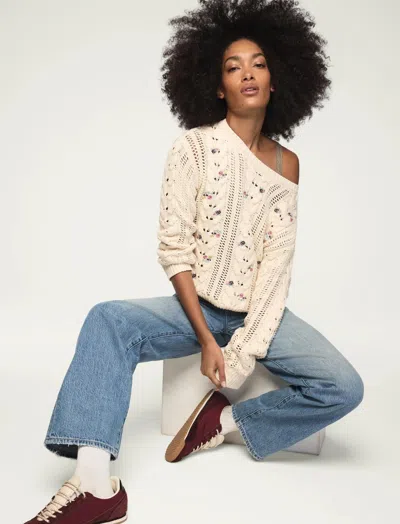 Lucky Brand Women's Floral Embroidered Crew Neck Sweater In Neutral