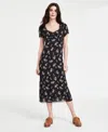 Lucky Brand Floral Lace Trim Button-up Dress In Black Floral