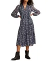 Lucky Brand Floral Print Long Sleeve Maxi Dress In Blue