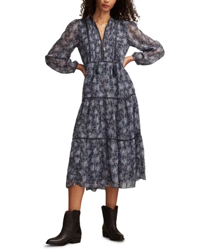 Lucky Brand Women's Floral Long Sleeve Midi Dress In Blue