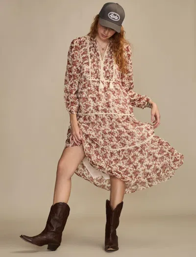 Lucky Brand Women's Floral Long Sleeve Midi Dress In Brown