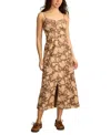 Lucky Brand Floral Lace Trim Button Front Midi Dress In Brown Floral