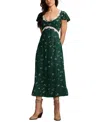 Lucky Brand Lace Trim Flutter Sleeve Midi Dress In Green
