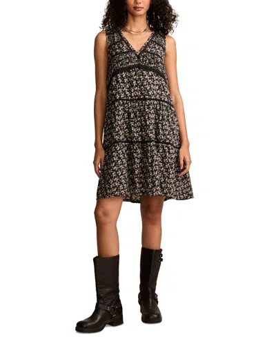 Lucky Brand Women's Floral-print Lace-trimmed Tank Mini Dress In Black Ditsy