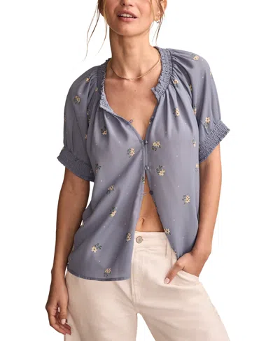 Lucky Brand Women's Floral-print Ruffled Bubble Top In Blue Floral