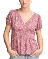 LUCKY BRAND WOMEN'S FLORAL-PRINT WIDE-SMOCKED SHORT-SLEEVE TOP