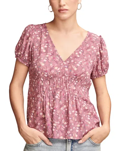 Lucky Brand Women's Floral-print Wide-smocked Short-sleeve Top In Almost Mauve Multi