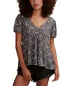 LUCKY BRAND WOMEN'S FLORAL-PRINT WIDE-SMOCKED SHORT-SLEEVE TOP