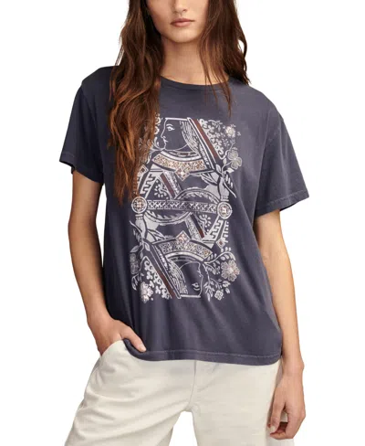 Lucky Brand Women's Floral Queen Graphic Print Cotton T-shirt In Washed Blue