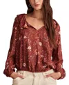 Lucky Brand Floral Print Ruffle Tie Neck Top In Cinnamon Multi Floral