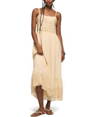 Lucky Brand Women's Flowy Cutwork Square Neck Dress In Neutral