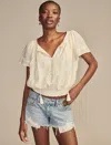 Lucky Brand Women's Embroidered Flutter-sleeve Top In Green