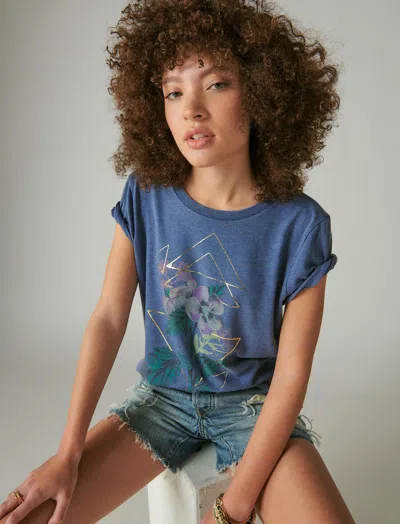 Lucky Brand Women's Foil Garden Crew Tee In Blue