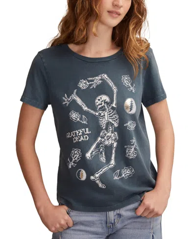 LUCKY BRAND WOMEN'S GRATEFUL DEAD DANCING SKULLS CLASSIC CREWNECK TOP