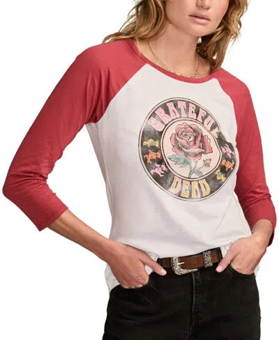 Lucky Brand Women's Grateful Dead Rose Raglan Crewneck T-shirt In Red