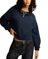 Lucky Brand Women's Half-zip Lucky Fleece Cotton Sweatshirt In Black Iris